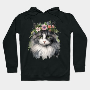 Cat Flowers Water Color Cat Mom Mother's Day Gift Hoodie